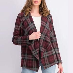 BB Dakota Checkered Cardigan in Burgundy Combo Size Medium